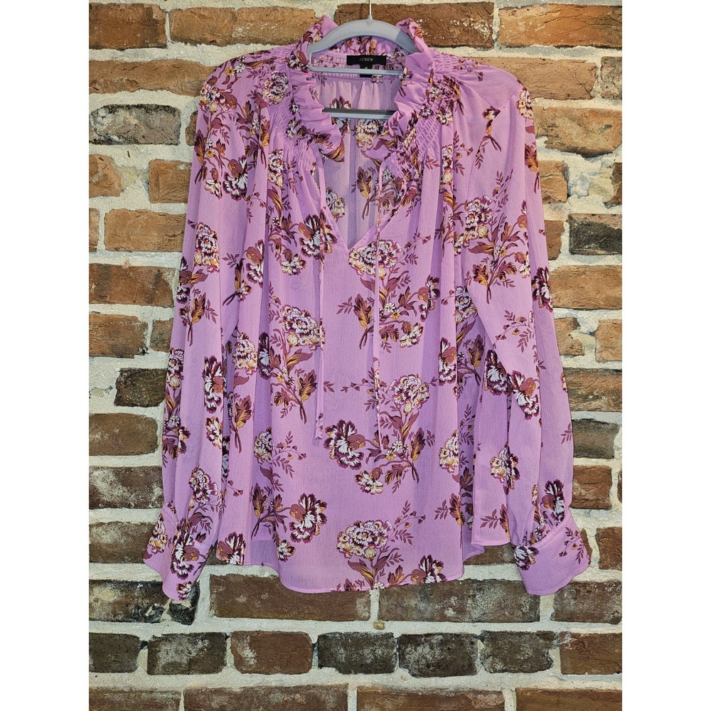 J. Crew Drapey Blouse Womens M Tie Neck Ruffle Top in Marigold Bouquets Boho